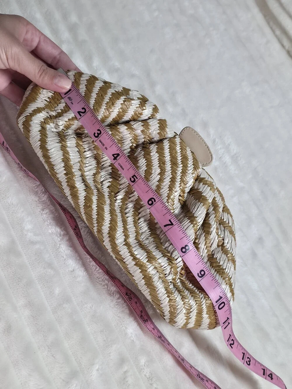 Badgley Mischka Jewel Tiger Raffia Pouch Clutch, One Size, Tan, Missing Chain